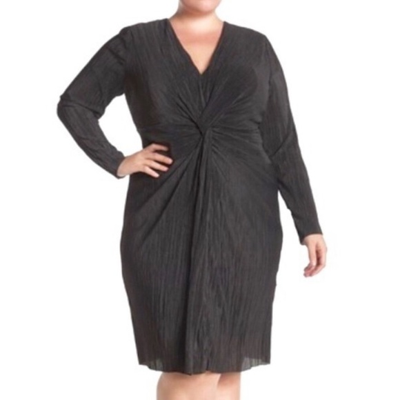 Eloquii Knot Front Accordian Long Sleeve Midi Dress Size‎ 22 Silver/Black - Picture 1 of 7
